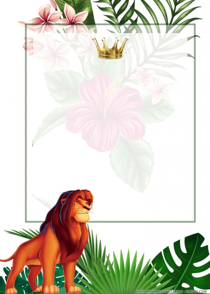 FREE SIMBA LION KING Invitation with Simba on left side