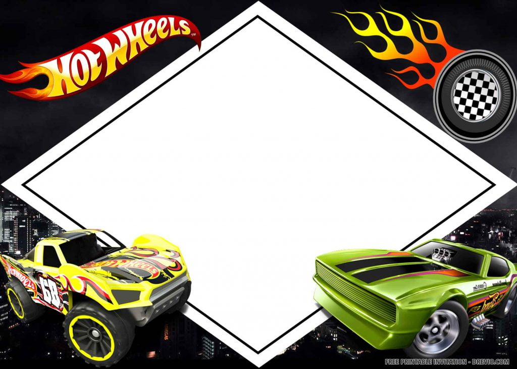 FREE HOT WHEELS Invitation with yellow and green cars