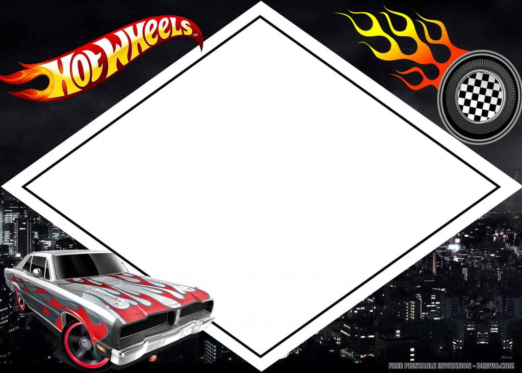 FREE HOT WHEELS Invitation with grey and red car