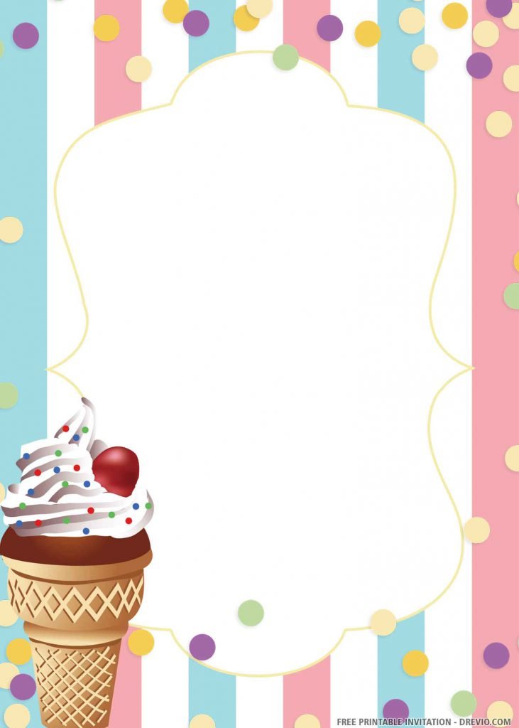 FREE ICE CREAM Invitation with chocolate ice cream with whipped cream and cherry