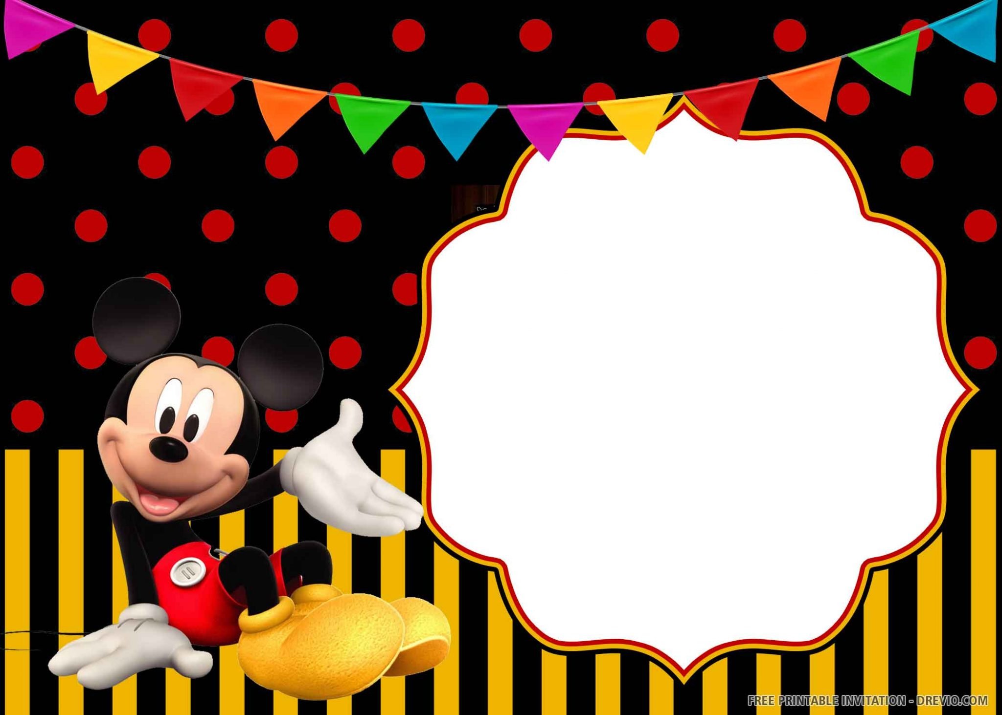 (FREE PRINTABLE) Cheerful Mickey Mouse Birthday Invitation Templates