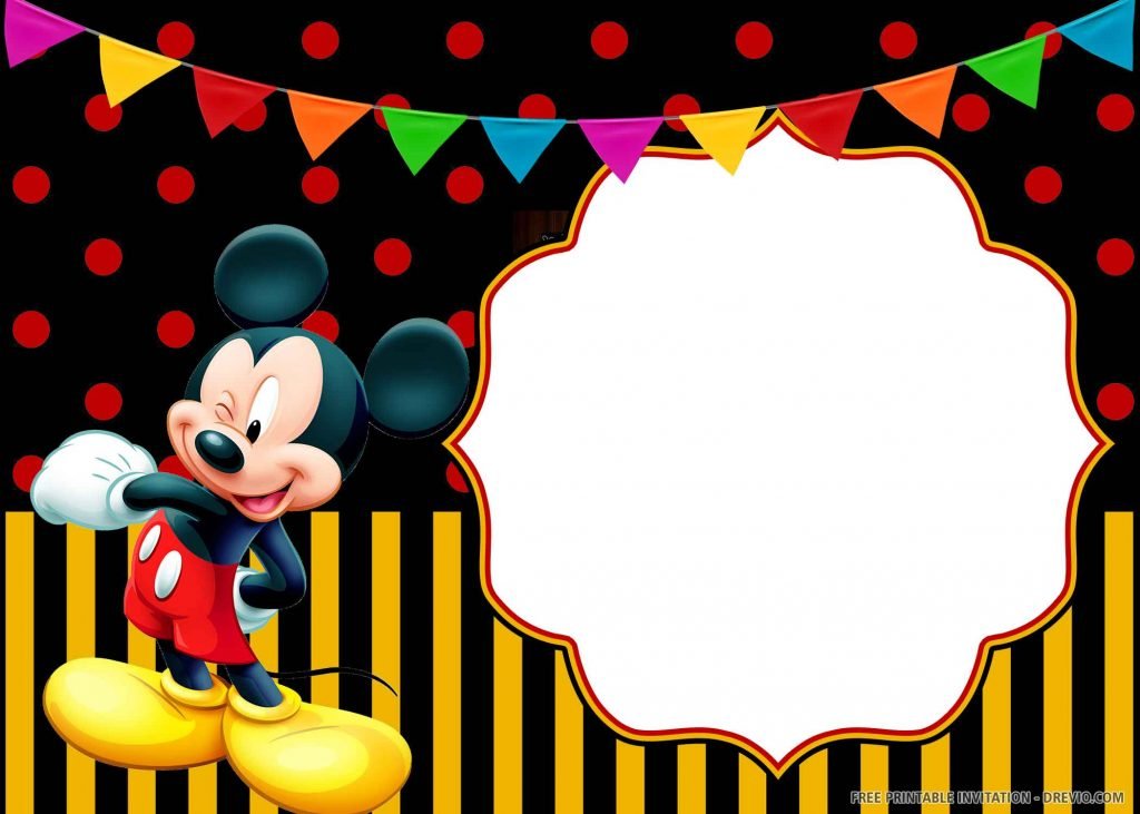 FREE MICKEY MOUSE Invitation with Mickey is saying “Horay”
