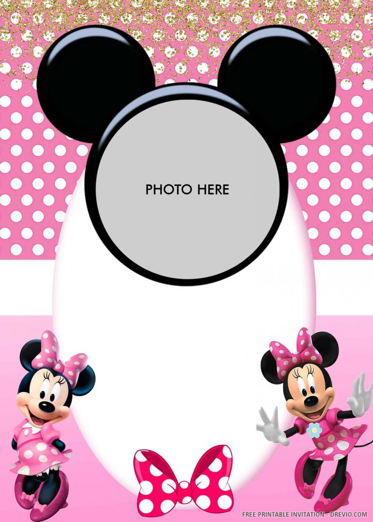 FREE MINNIE MOUSE Invitation with two images of Minnie, pink bandana, photo space