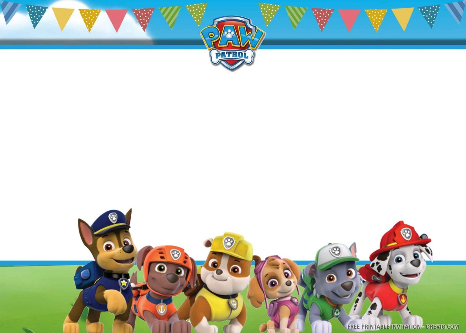 (FREE PRINTABLE) – Cheerful Paw Patrol Birthday Invitation Templates ...