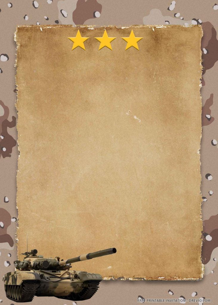 FREE CAMOUFLAGE Invitation with M60, brown border