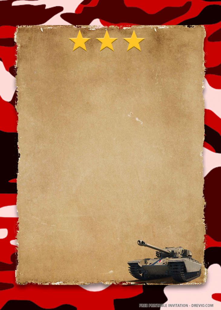 FREE CAMOUFLAGE Invitation with T-62 on right side, red border