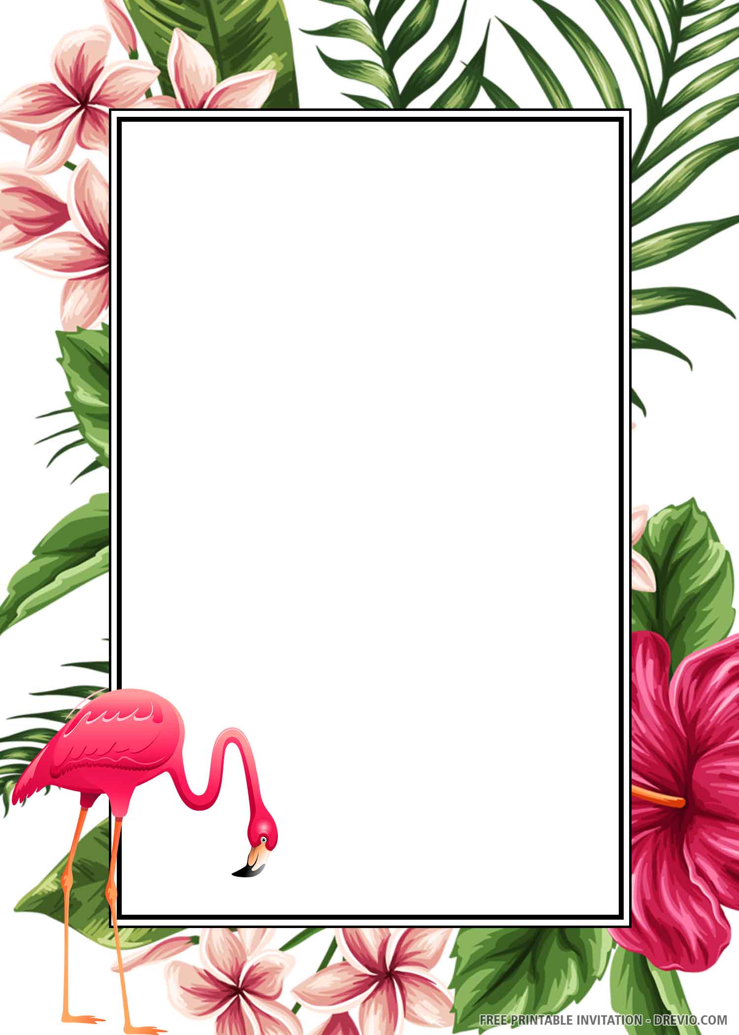 Free Printable Watercolor Flamingo Tropical Flowers Birthday Invitation Templates Download Hundreds Free Printable Birthday Invitation Templates