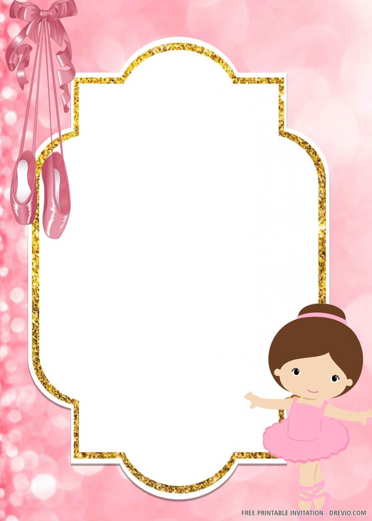 FREE BALLET Invitation with Ballerina in simple pink costume