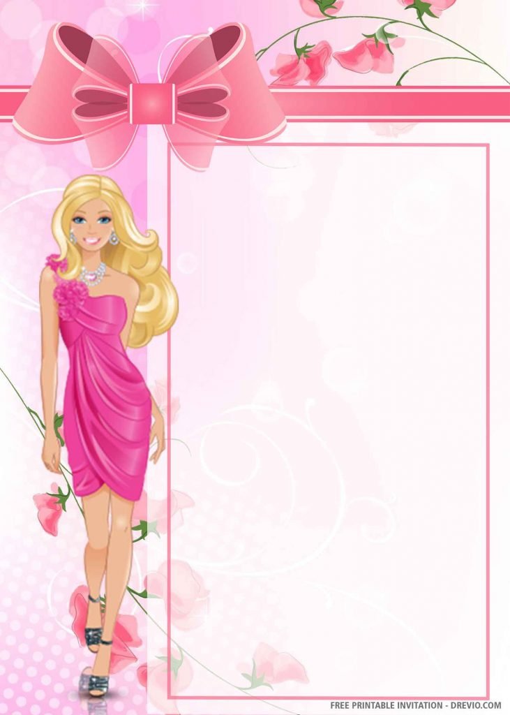 FREE BARBIE Invitation with Barbie in pink night party’s dress