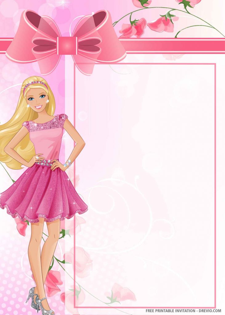 FREE BARBIE Invitation with Barbie in pink party dress