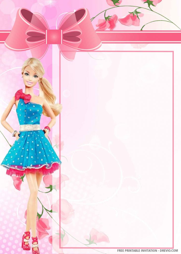 FREE BARBIE Invitation with Barbie in blue party dress