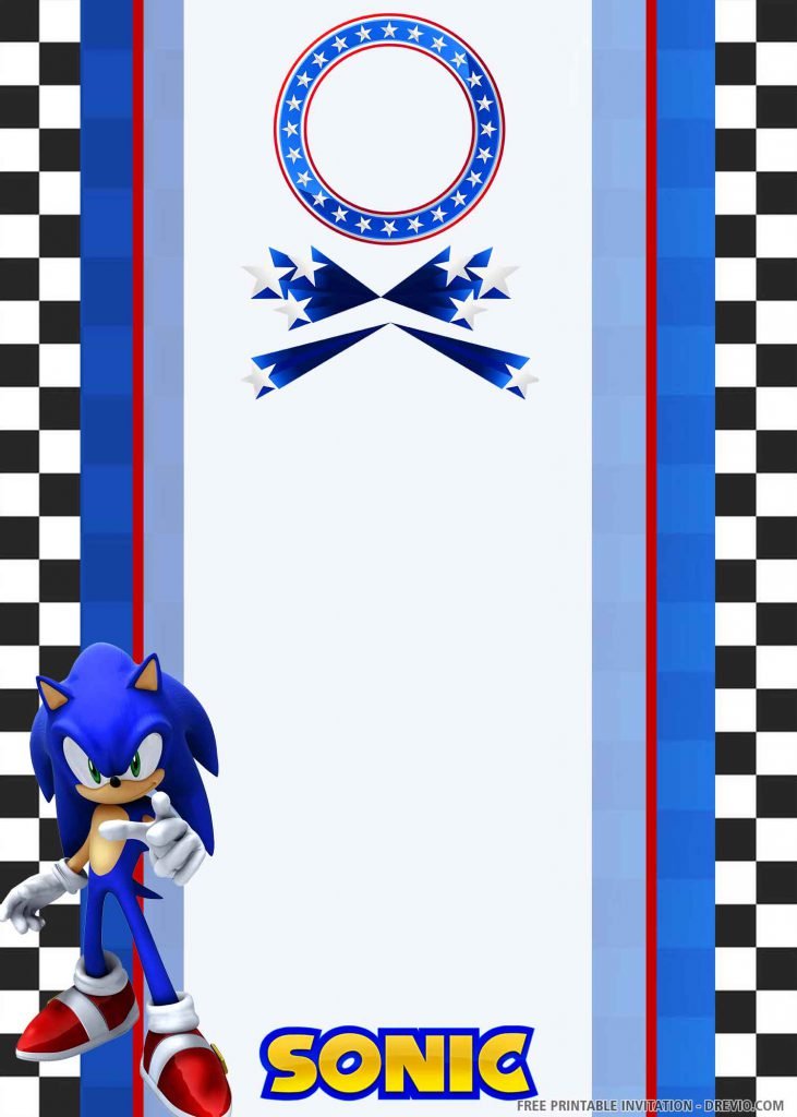 FREE DIGITAL SONIC Invitation with standing Sonic on right side