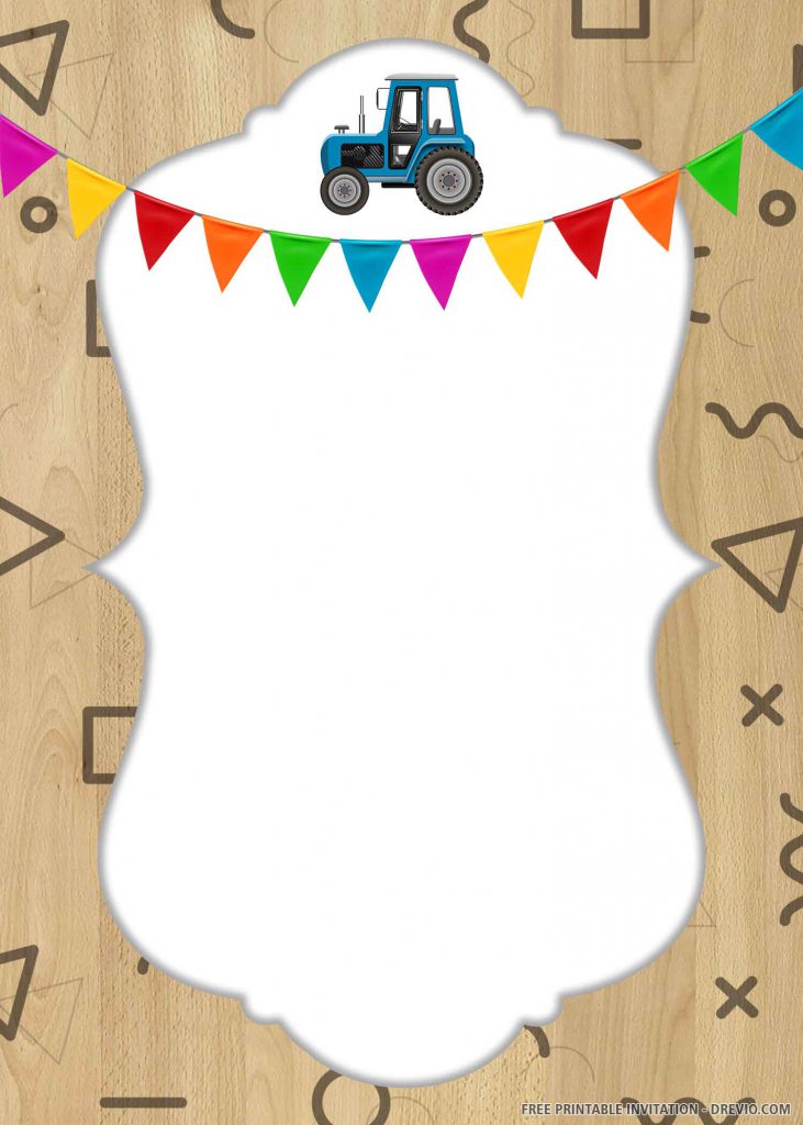 FREE TRACTOR Invitation with blue tractor