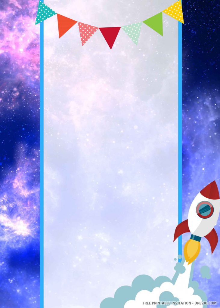 FREE GALAXY ROCKET Invitation with small rocket on lower right side