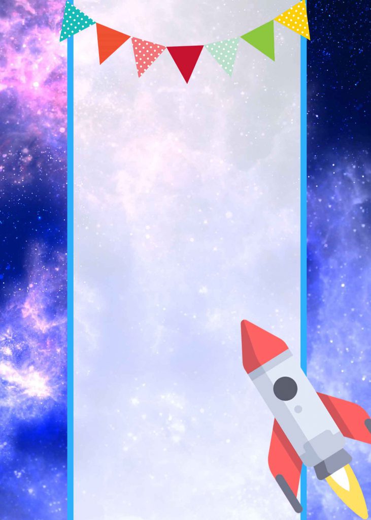 FREE GALAXY ROCKET Invitation with big rocket on lower right side
