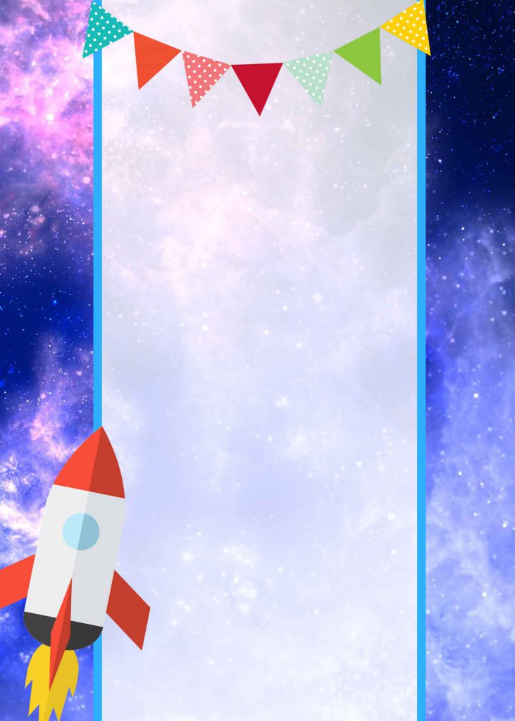 FREE GALAXY ROCKET Invitation with rocket on lower left side