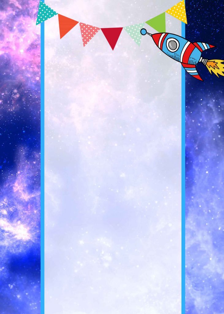 FREE GALAXY ROCKET Invitation with small rocket on upper right side