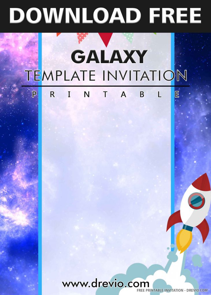 FREE GALAXY ROCKET Invitation with title