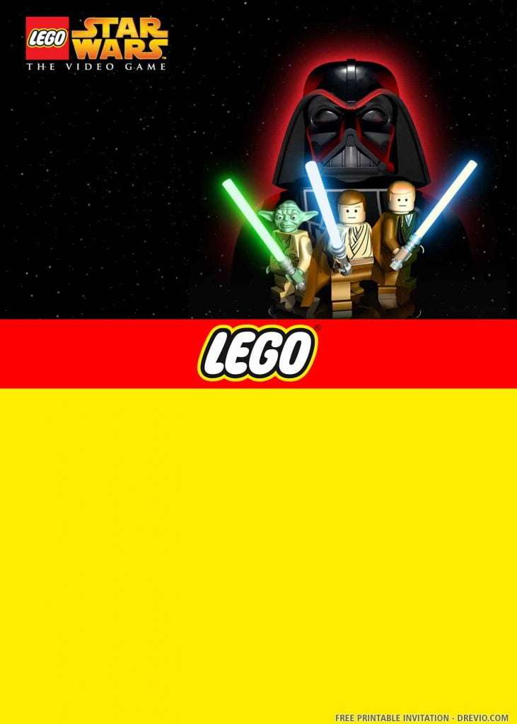 FREE LEGO STAR WARS Invitation with Padawan, Luke Skywalker, Yoda