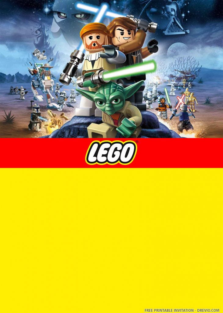 FREE LEGO STAR WARS Invitation with Yoda, Qui-Gon Jin, Padawan