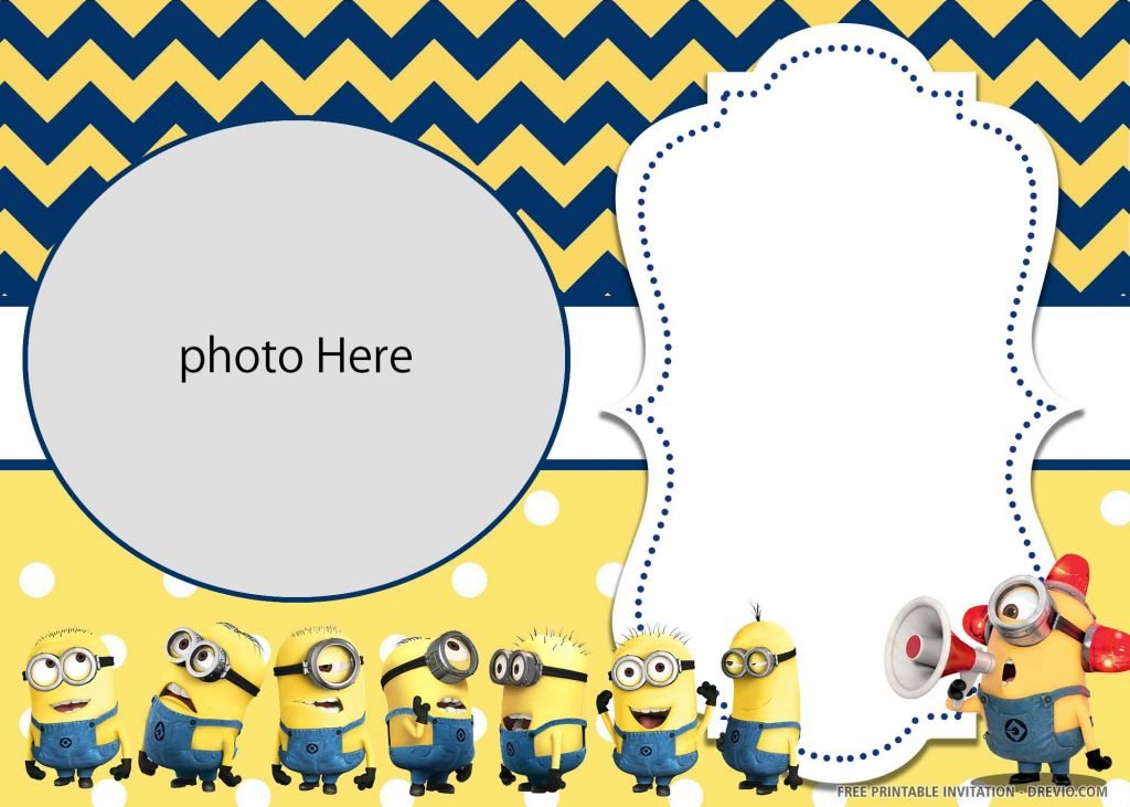 FREE MINION Invitation with eight minions and photo space