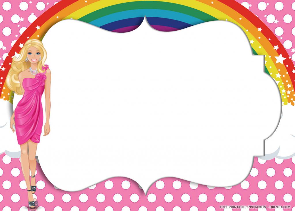 FREE PINK RAINBOW Invitation with Barbie, pink party dress