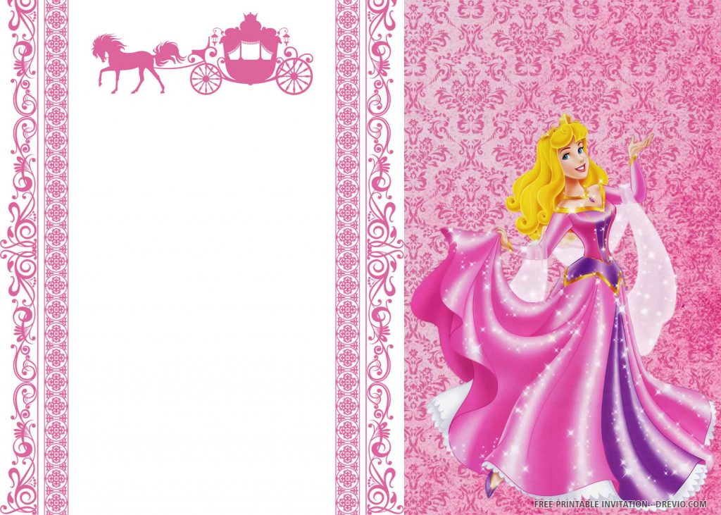 FREE SLEEPING BEAUTY Invitation with Aurora in gown combination pink, white, and violet