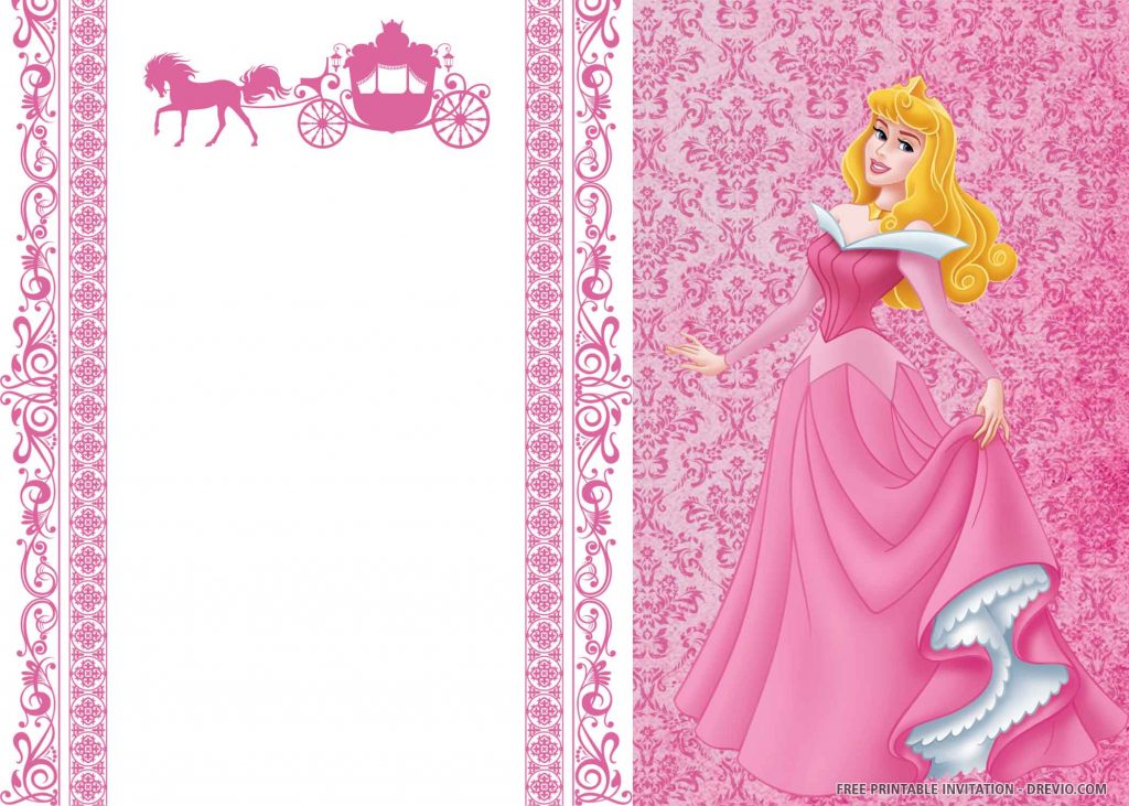 FREE SLEEPING BEAUTY Invitation with Aurora in pink and white gown