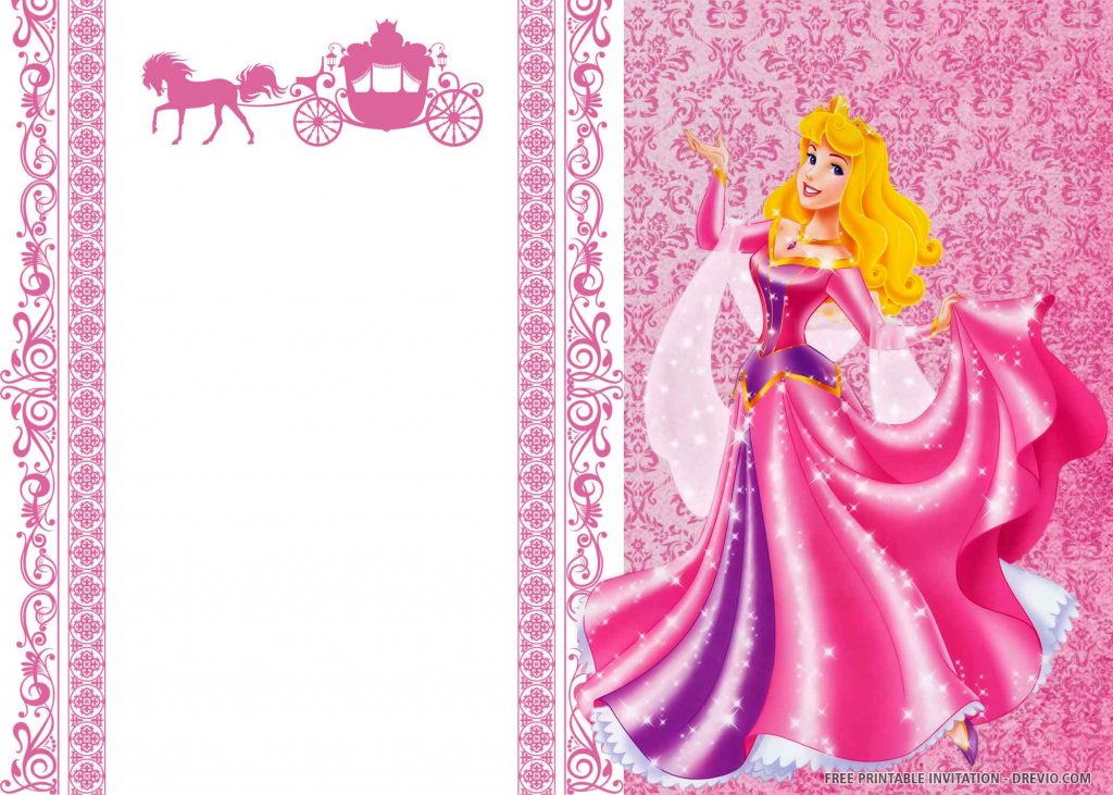 FREE SLEEPING BEAUTY Invitation with Aurora in pink and violet gown