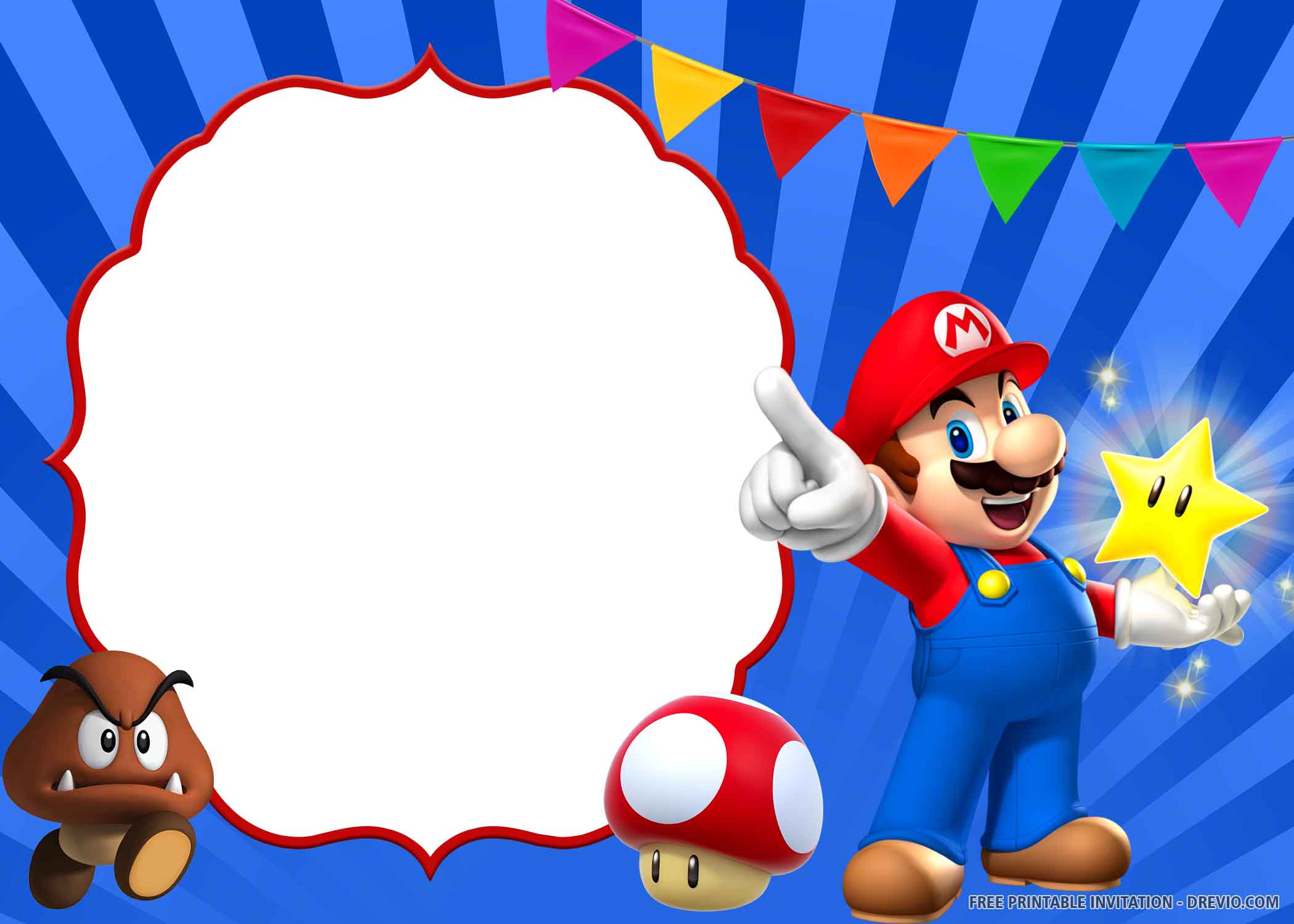  FREE PRINTABLE Super Mario Birthday Invitation Templates Download 