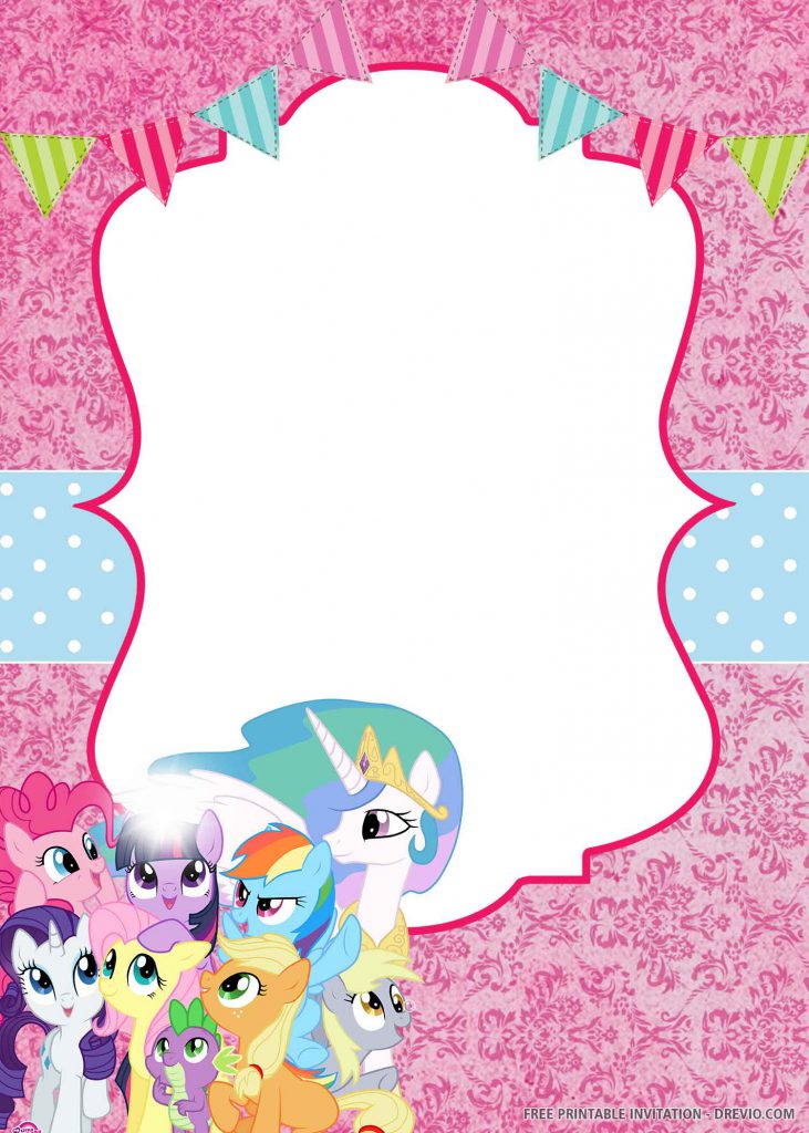 FREE MY LITTLE PONY Invitation with ponies on the lower left side