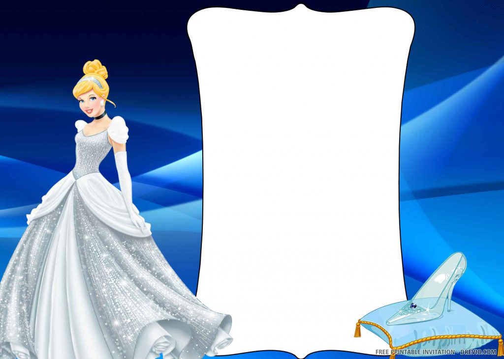 FREE BLUE PRINCESS Invitation with Cinderella in white dress