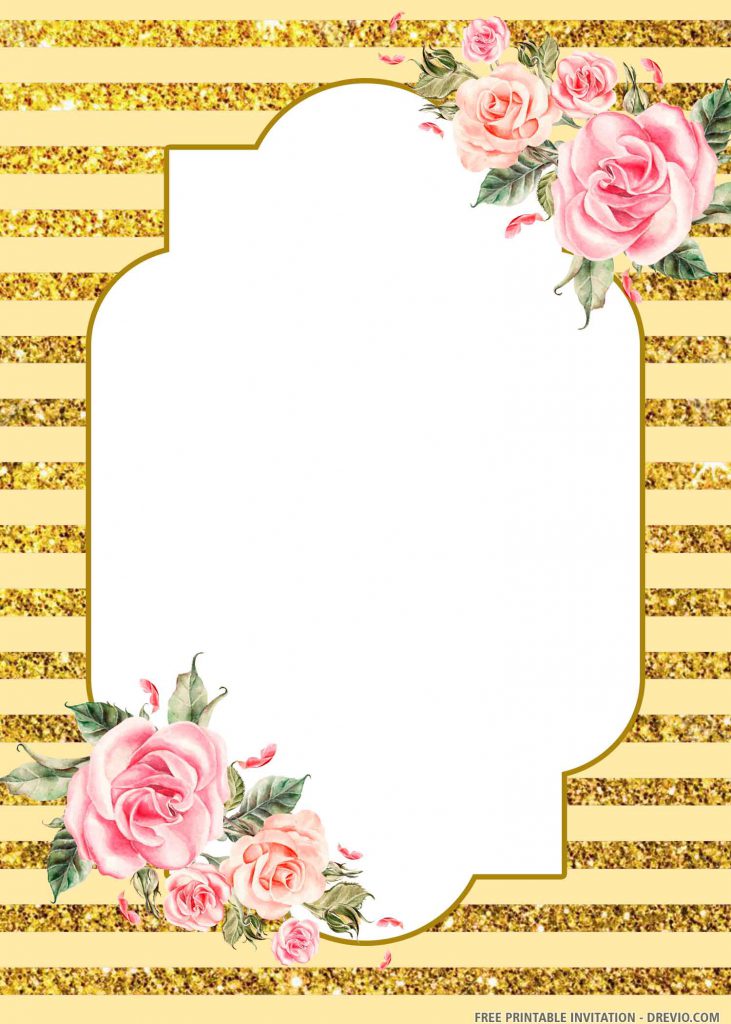 FREE BRIDAL Invitation with two rose bouquets on right diagonal