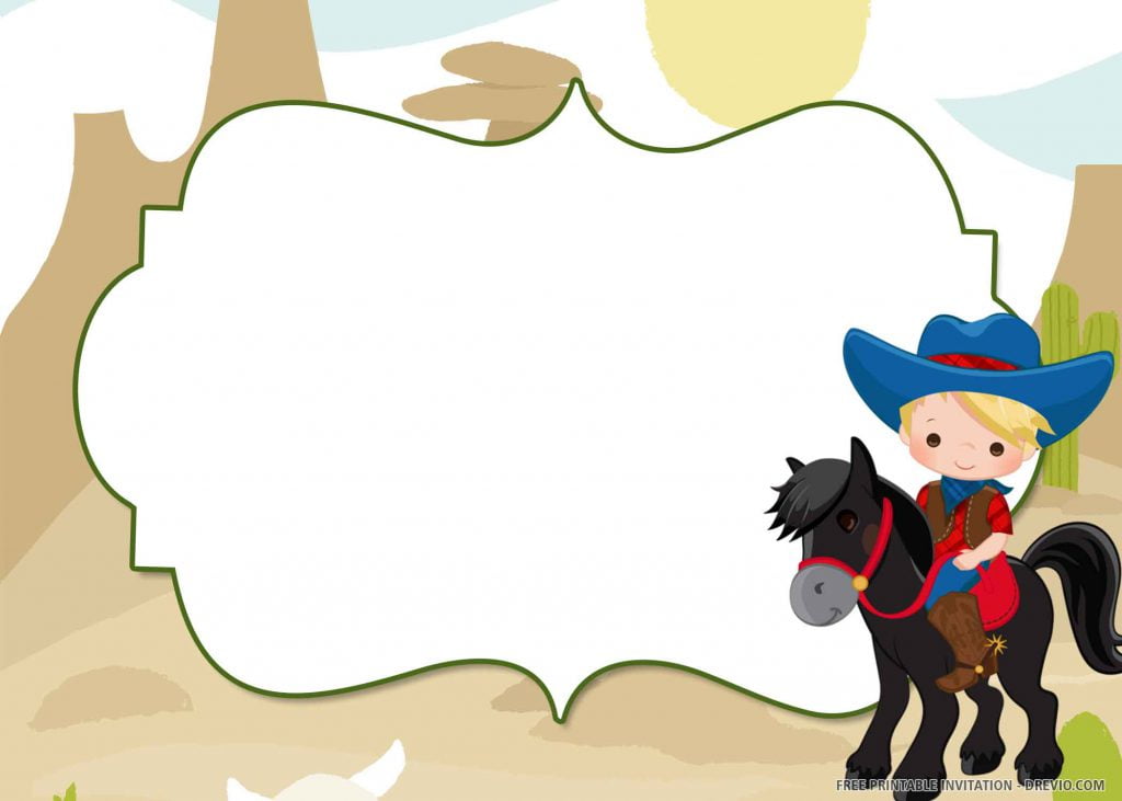 FREE COWBOY PARTY Invitation with a little cowboy, a black horse