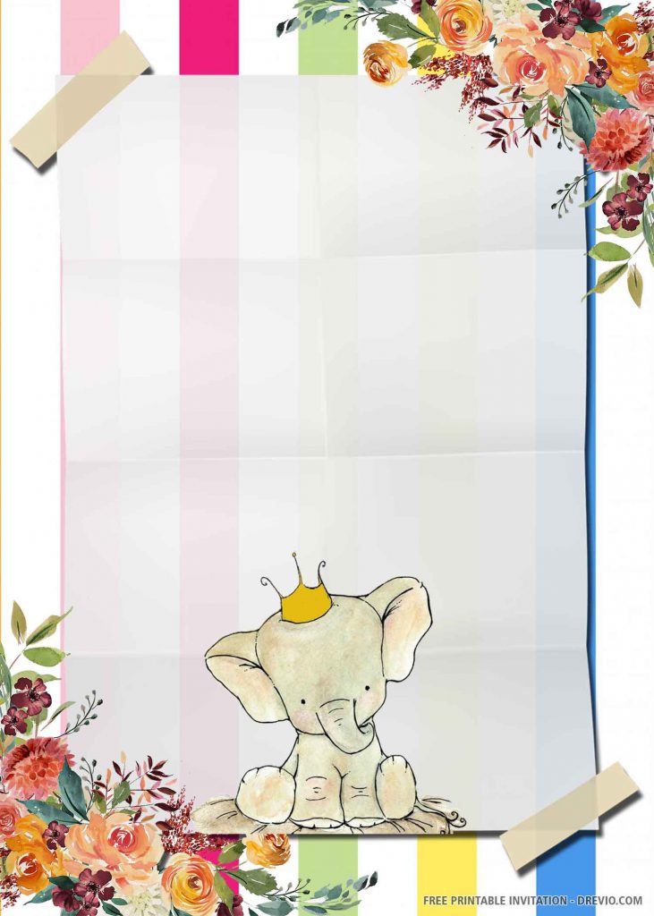 FREE ELEPHANT Invitation with a white elephant, yellow crown