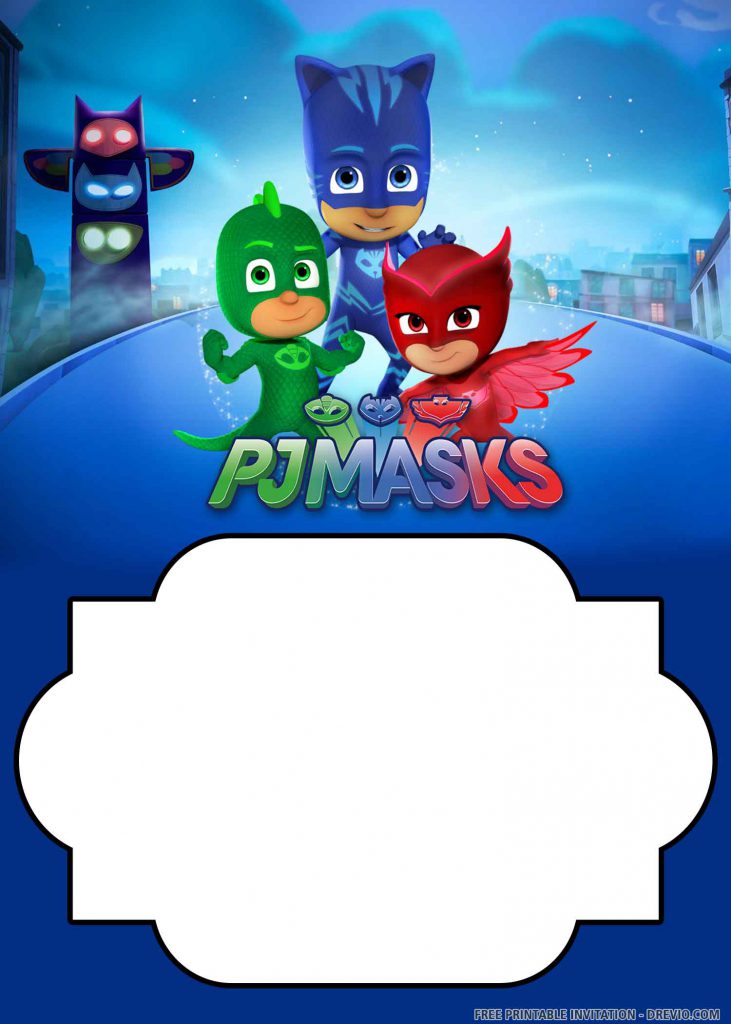 FREE PJ MASKS Invitation with wording ‘PJ MASKS’