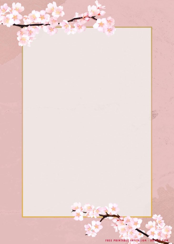 Free Printable Blush Pink Sakura Bridal Shower Invitation Templates With Pink Sakura and Portrait Design