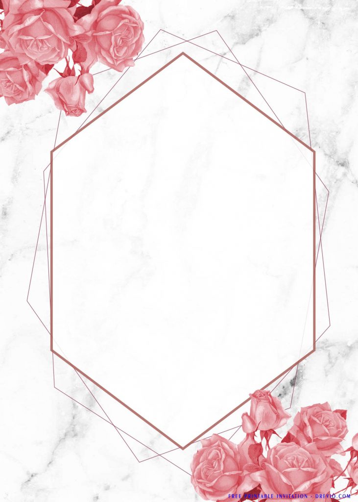 Free Printable Romantic Pink Floral Birthday Invitation Templates With Hexagon Shaped Text Frame