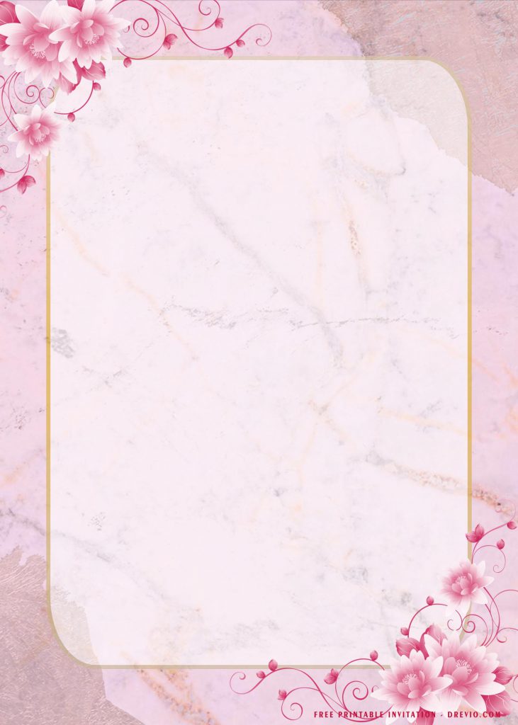 Free Printable Blush Pink Sakura Bridal Shower Invitation Templates With Flowers on each corner