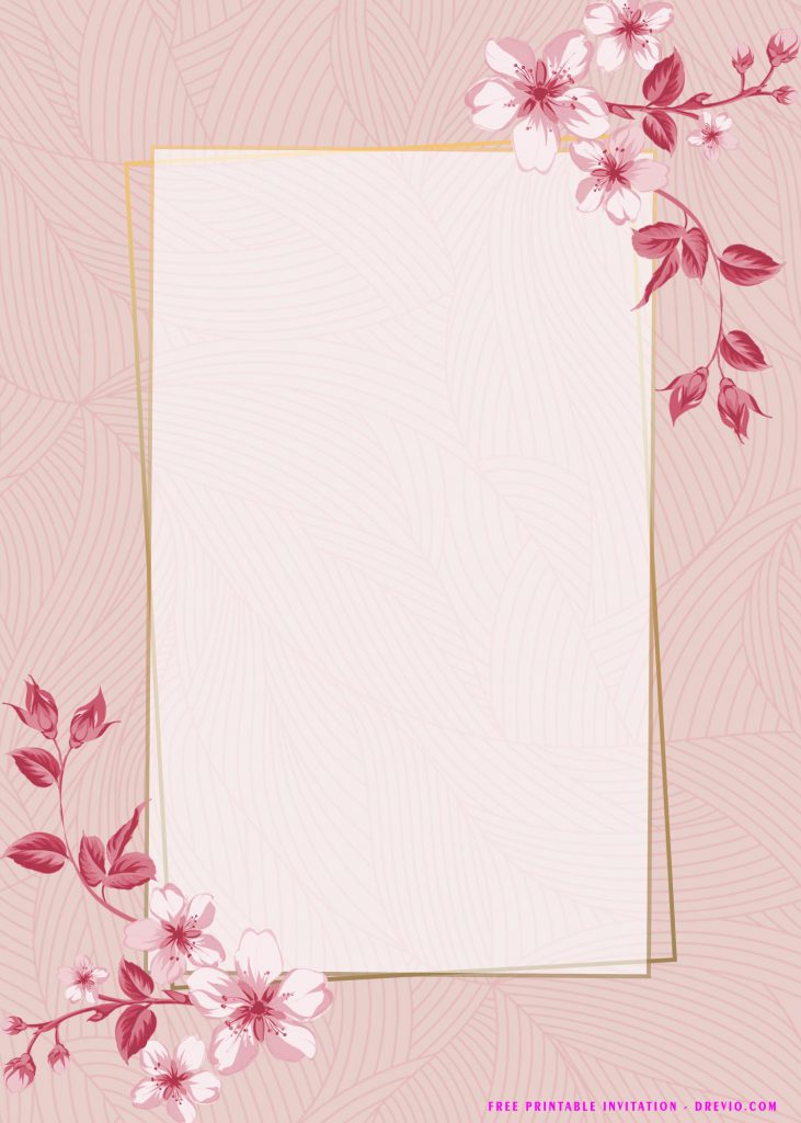 Free Printable Pink Flower Birthday Invitation Templates With Geometrical Text Frame