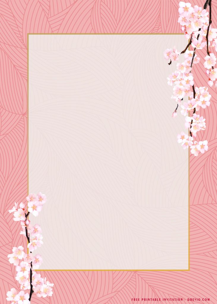 Free Printable Blush Pink Sakura Bridal Shower Invitation Templates With Rectangle Text Box