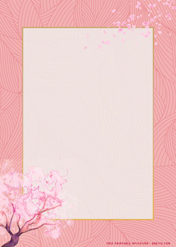 Free Printable Blush Pink Sakura Bridal Shower Invitation Templates With Gold Frame
