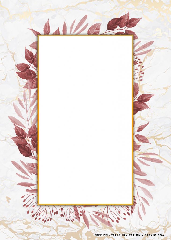 Free Printable Leafy Golden Frame Baby Shower Invitation Templates With Custom Flowers Text Frame