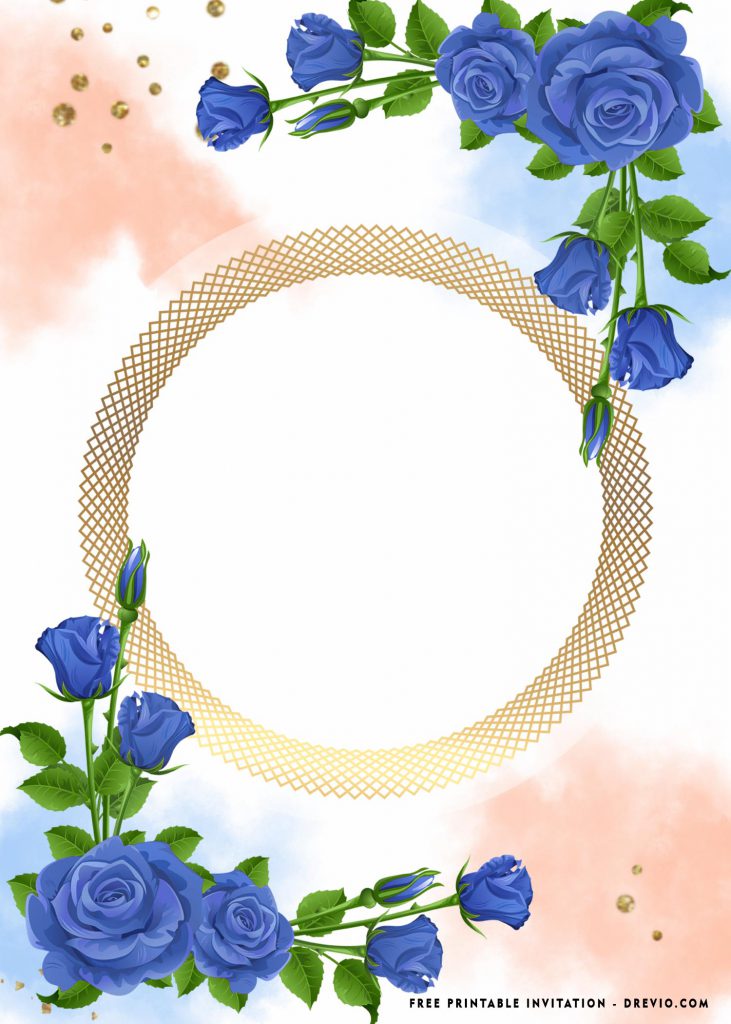 Alluring Blue Roses Bridal Shower Invitation Templates With Ellipse Text Frame and Portrait Orientation