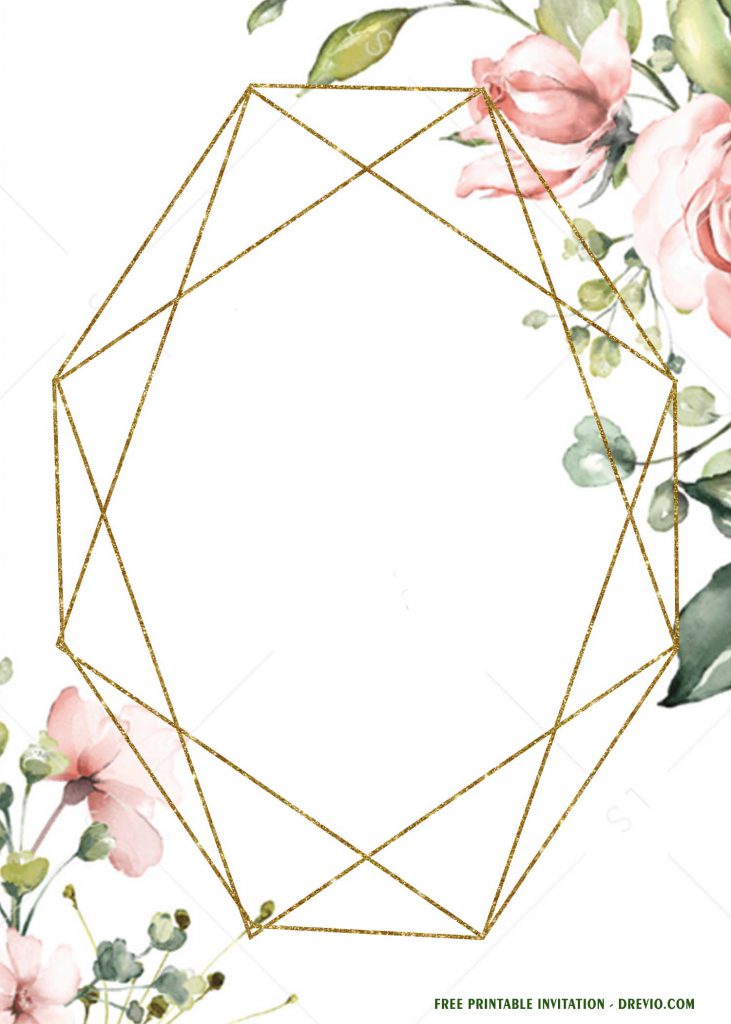 Free Printable Luxury Gold Floral Invitation Templates With Gold Geometric Text Frame