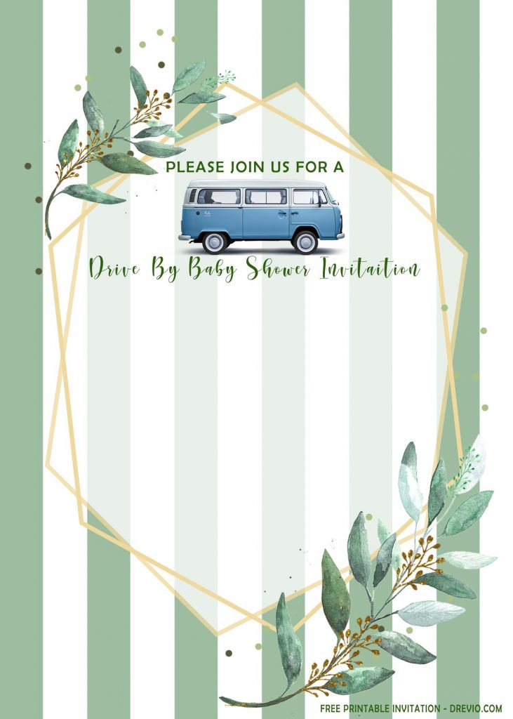 Free Printable Gold Greenery Drive By Party Invitation Templates With Cars