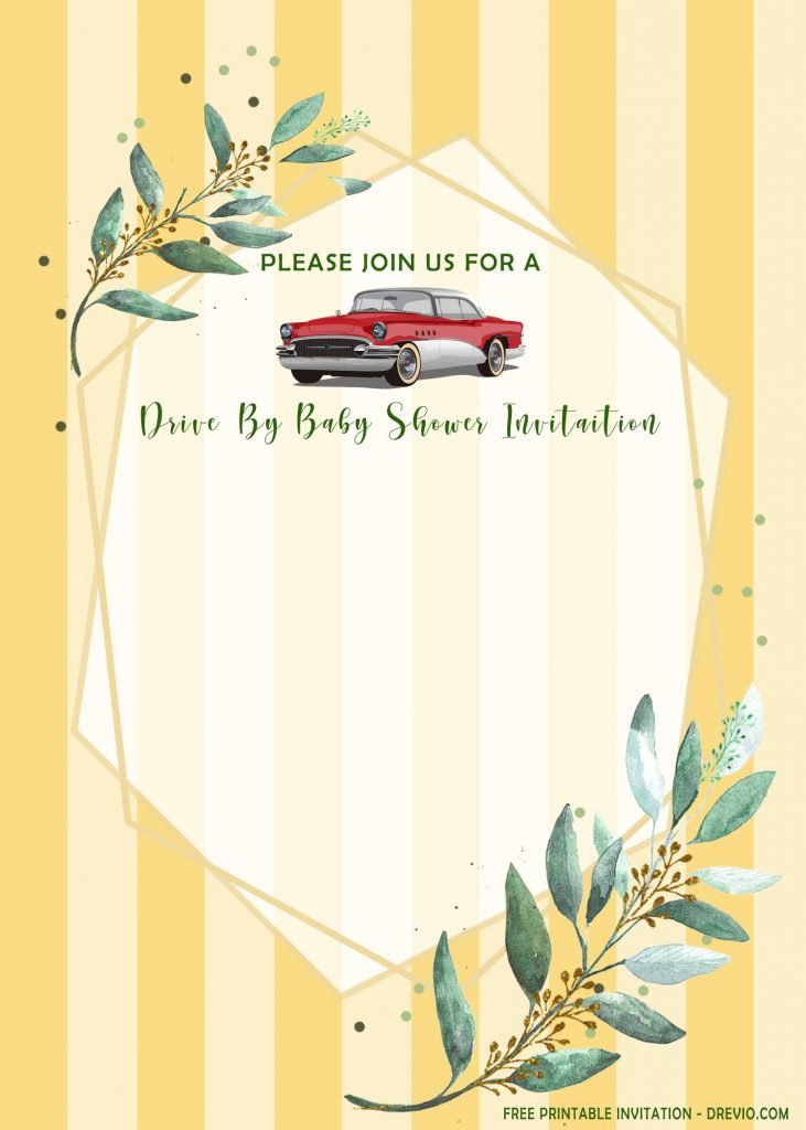 Free Printable Gold Greenery Drive By Party Invitation Templates With Eucalyptus Flowers