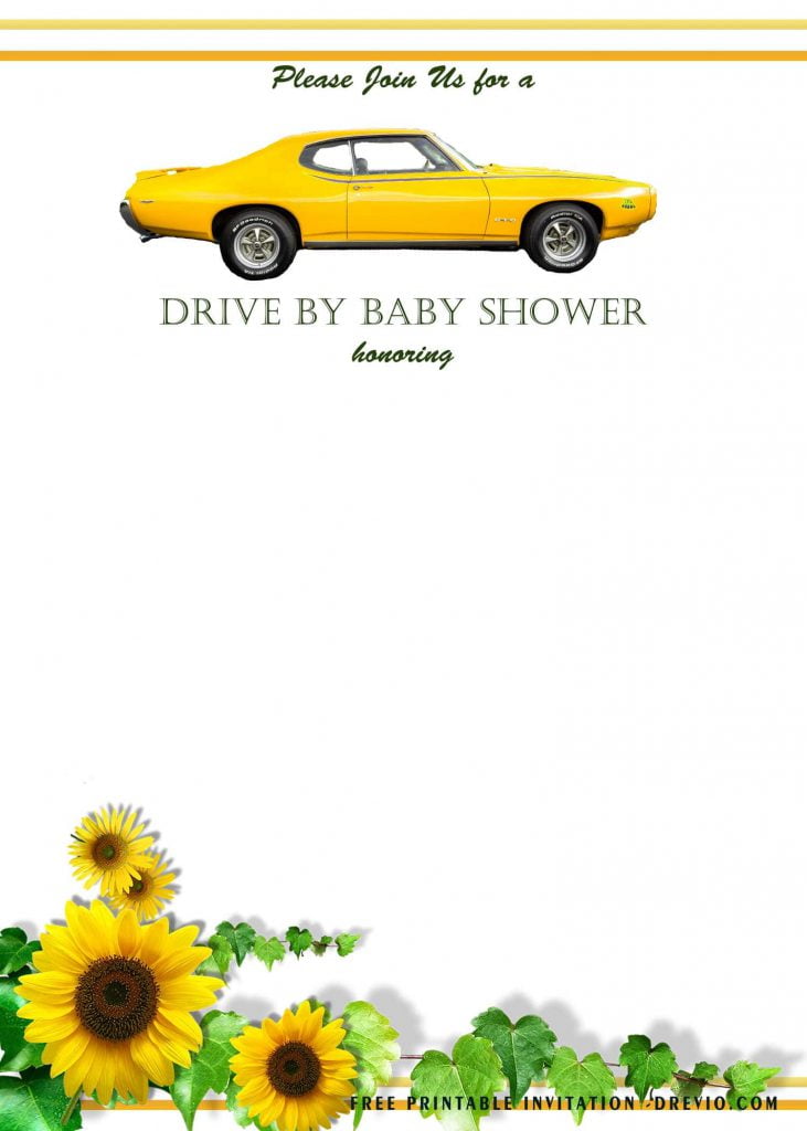 Free Printable Oh Baby Sunflower Invitation Templates With Flashy Car Image