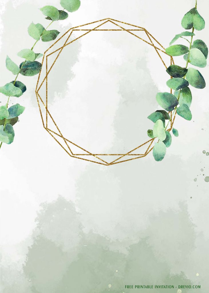 Free Printable Eucalyptus Wreath Wedding Invitation Templates With Geometric Style Text Frame