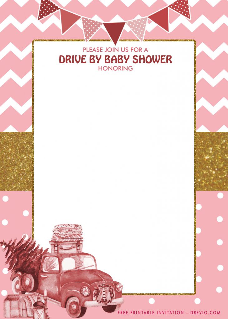 Free Printable Gold And Pink Glitter Drive By Party Invitation Templates With Classic Mini Car